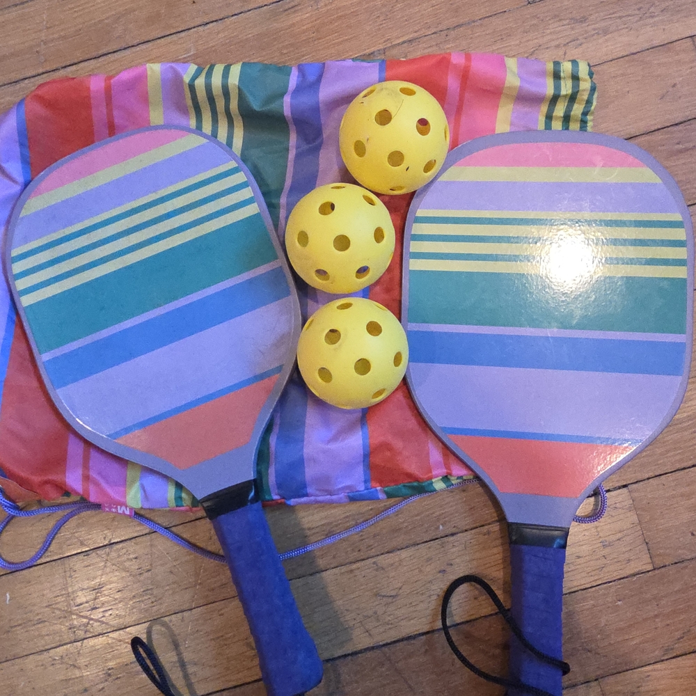 My Tagalongs Striped Pickleball Paddle & Ball Set with Yellow Balls